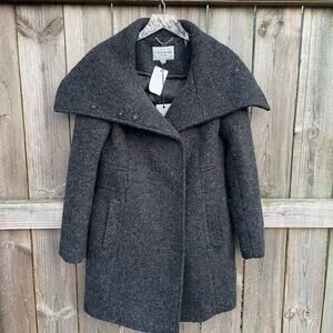 Cole Haan Signature Jacket Wool Blend Walker Peacoat Snap Collar Gray Size 4‎
